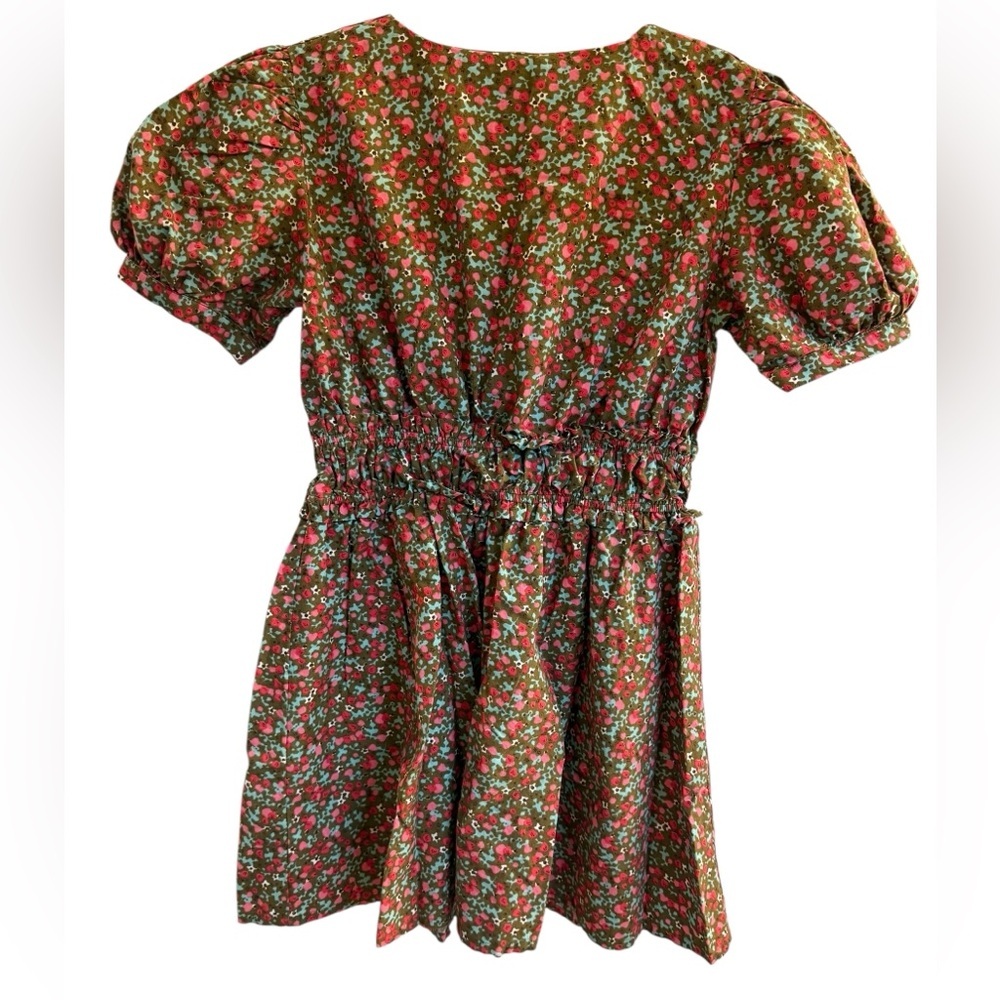 FREE PEOPLE Green Red Floral Pennie Puffed Sleeve Mini Dress Size Small S Womens - Picture 4 of 9